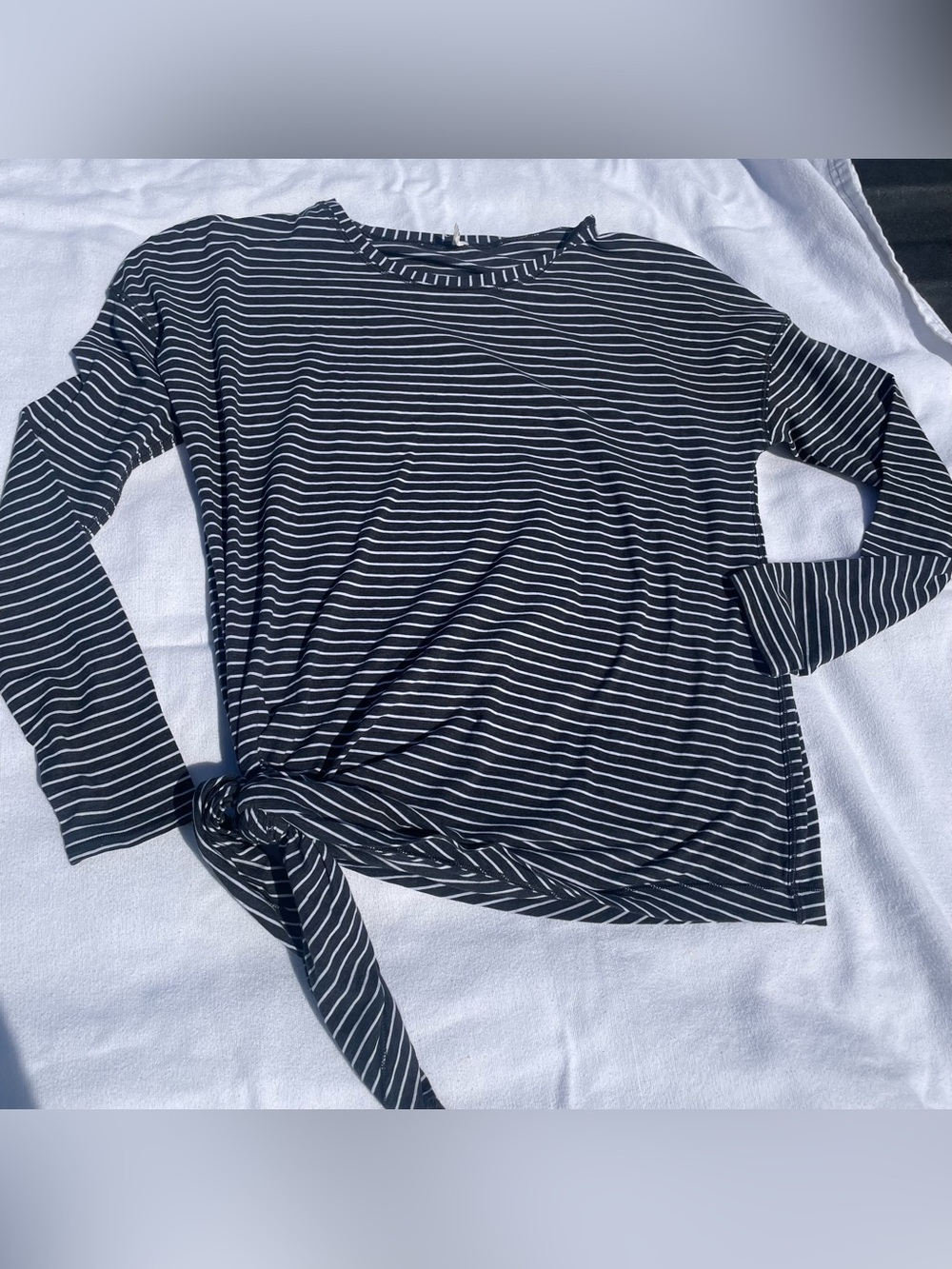 lululemon Striped Long Sleeve Side Tie Top Dark Charcoal White Women's 4